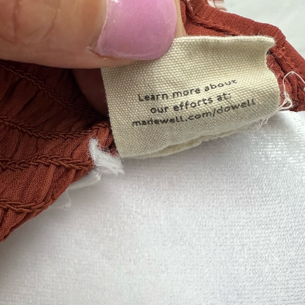 Madewell smocked Georgette Lucie puff sleeve top with tan flowers. - Picture 10 of 11